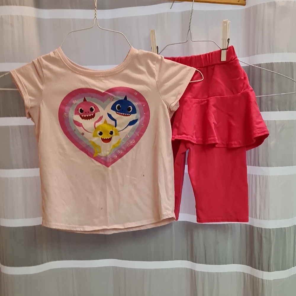 Summer Shark Family Pink Heart Tee And Leggins/Skirt Set